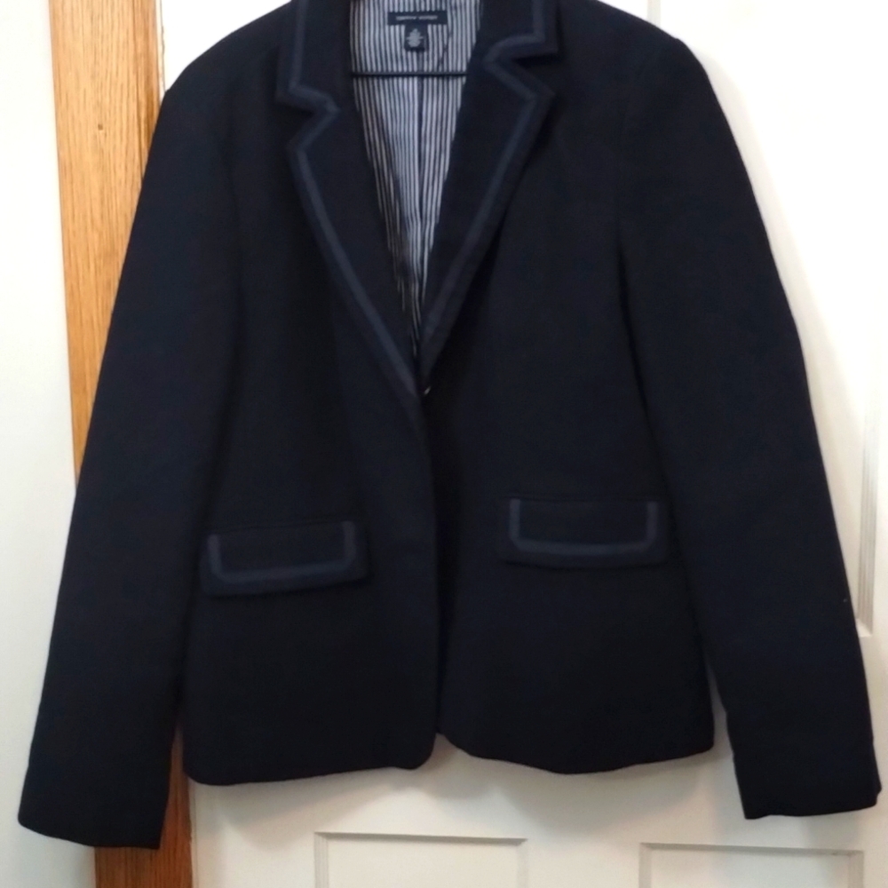 Tommy Hilfiger Navy Blazer Size 14 with White Stripe Sleeves NWOT